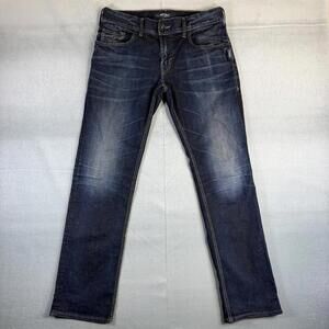 Silver Jeans Mens 34x32* Blue Allan Dark Wash Slim Straight Leg Stretch Denim